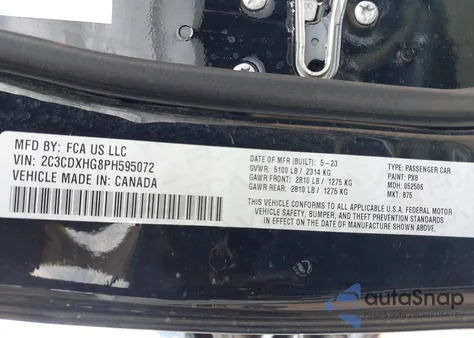 2023 Dodge Charger Gt из США, поврежденный, VIN 2C3CDXHG8PH595072